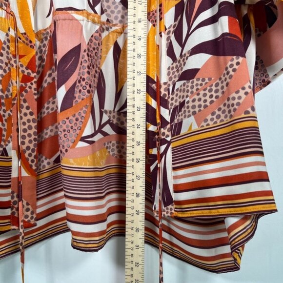 NWT DR2 Daniel Rainn Tropical Satin Ruana Wide 3/4 Sleeves Beaded Drawstring S/M - Picture 7 of 16